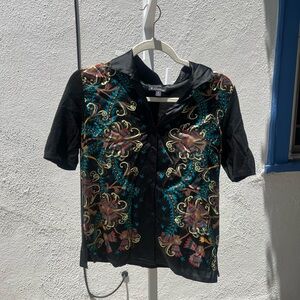 Brooks Brothers Black Shirt with Colorful Embroidery